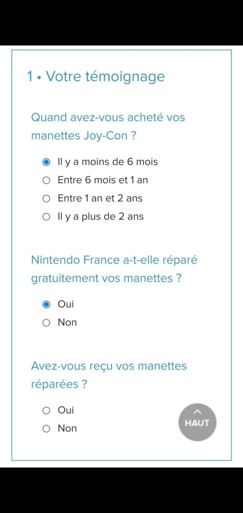 Guide Comment faire réparer sa manette Nintendo Switch gratuitement - Formulaire SI refus Nintendo France - TestMoiJeuxVideo.Fr - UFC Que Choisir - Nintendo 01