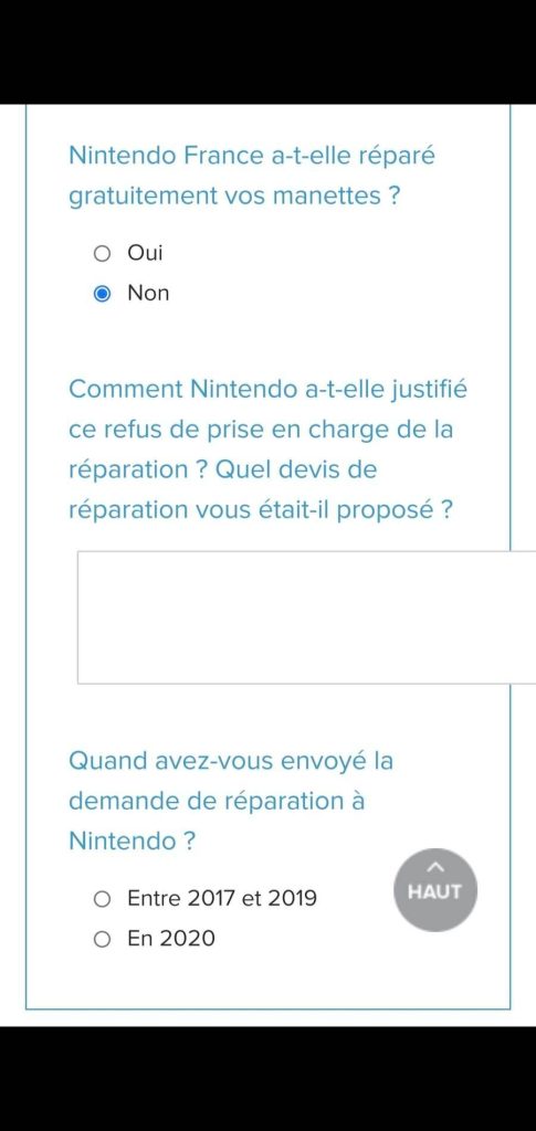 Guide Comment faire réparer sa manette Nintendo Switch gratuitement - Formulaire SI refus Nintendo France - TestMoiJeuxVideo.Fr - UFC Que Choisir - Nintendo 02